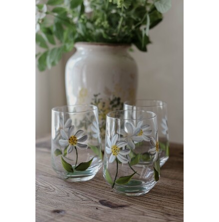 Handmlat Glas | Lykta Bloomy Vit