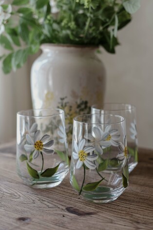 Handmålat Glas | Lykta Bloomy Vit